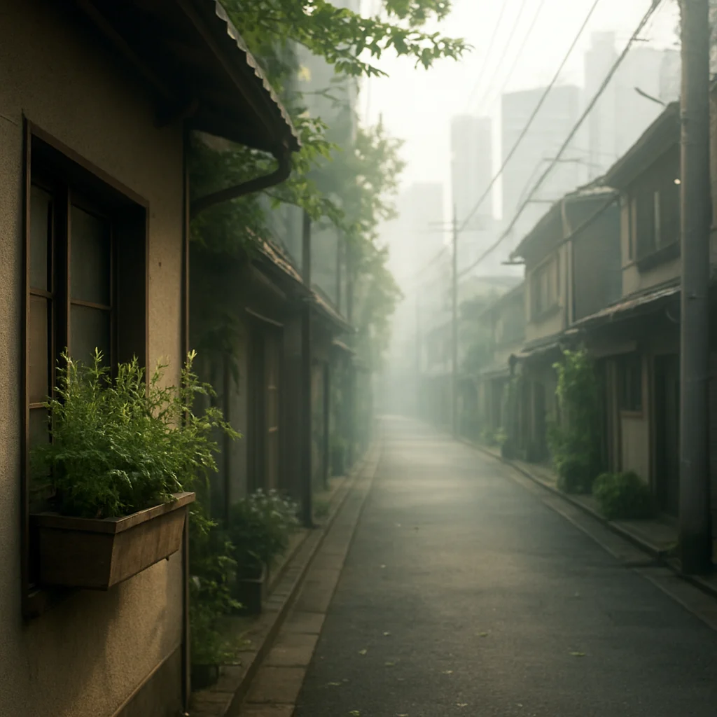 東京の朝の路地と自然の気配を捉えた風景