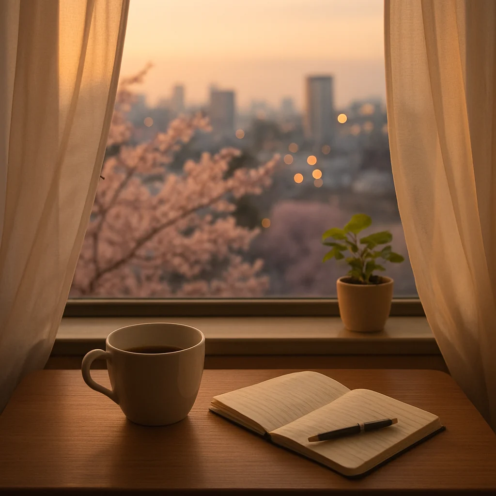 窓辺の春の光と小物の静かな風景