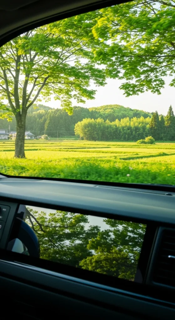 新緑の季節の車窓から見える風景