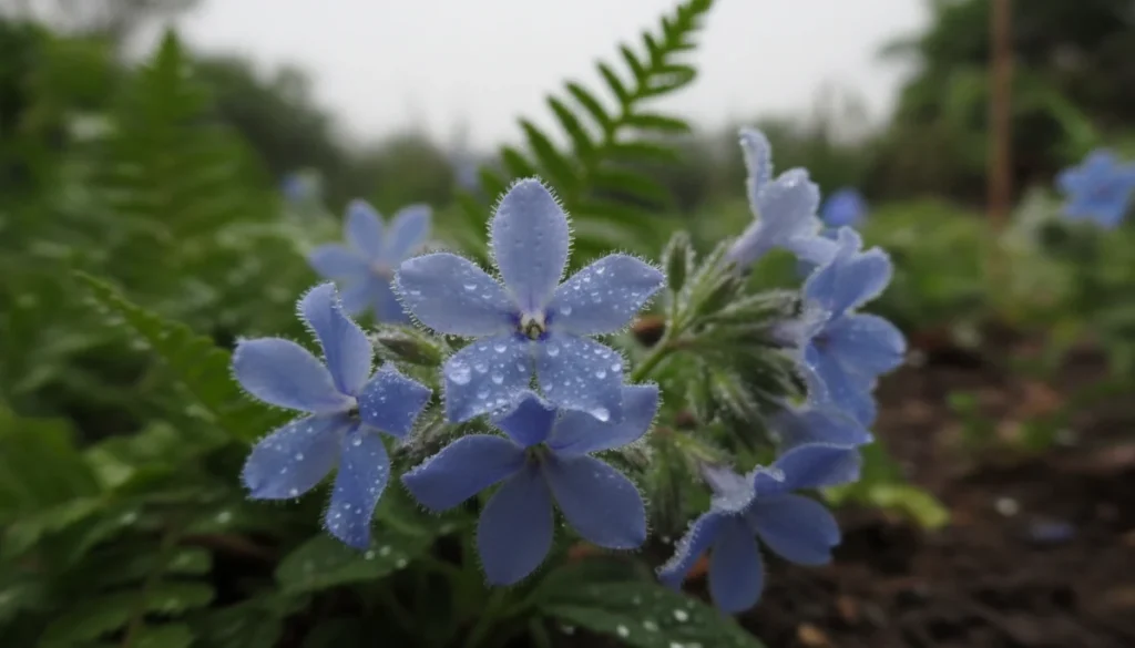 ルリトウワタの花と水滴