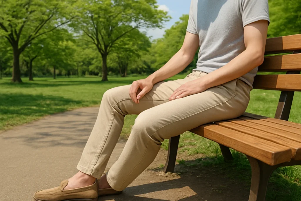 薄手のパンツを履いてリラックスする午後の日常