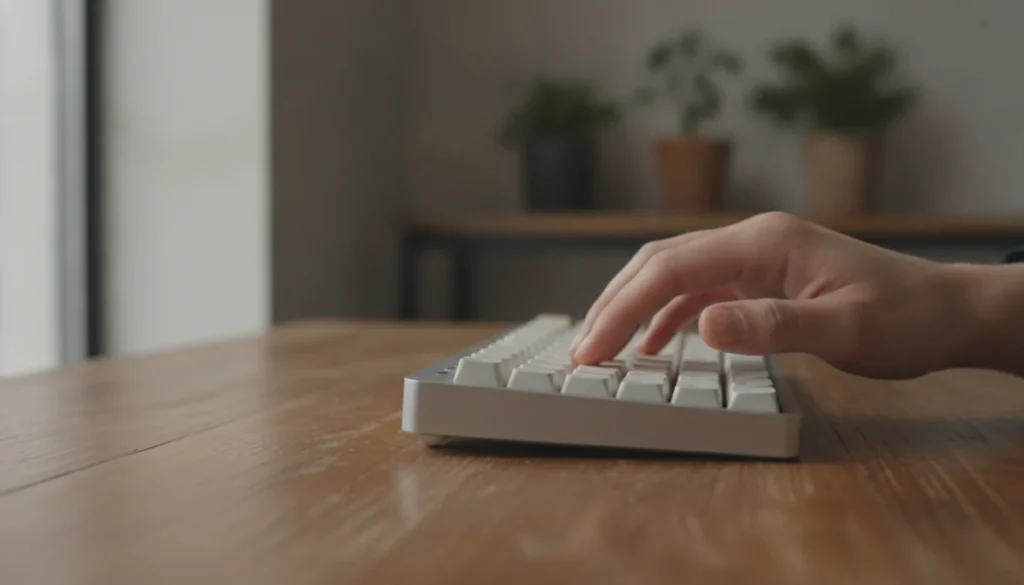デスクの上に置かれたHHKBキーボードに手を添える様子