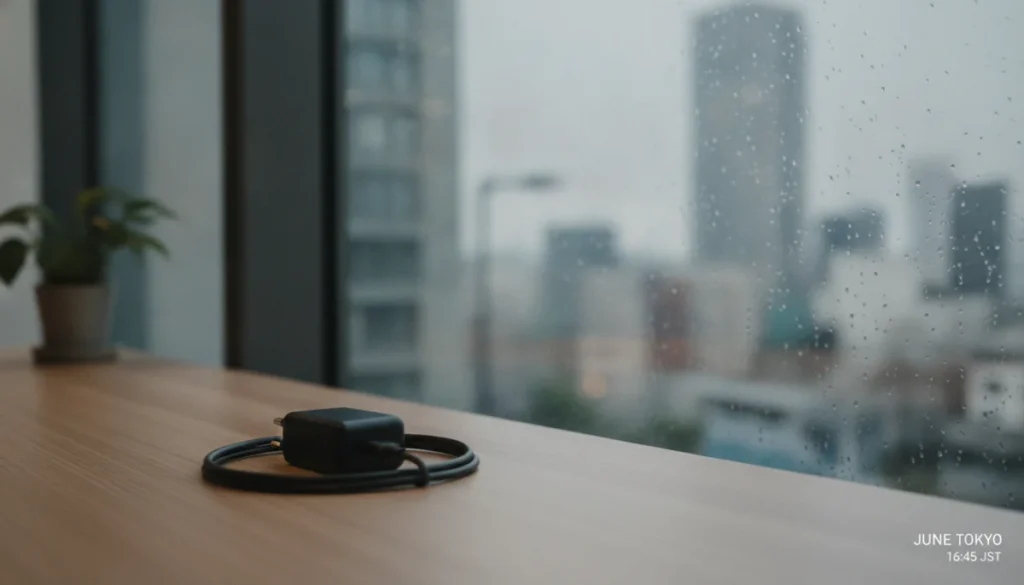 デスクの上に置かれた黒い充電器