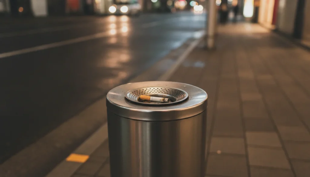 街角のスタンド灰皿に置かれた吸い殻