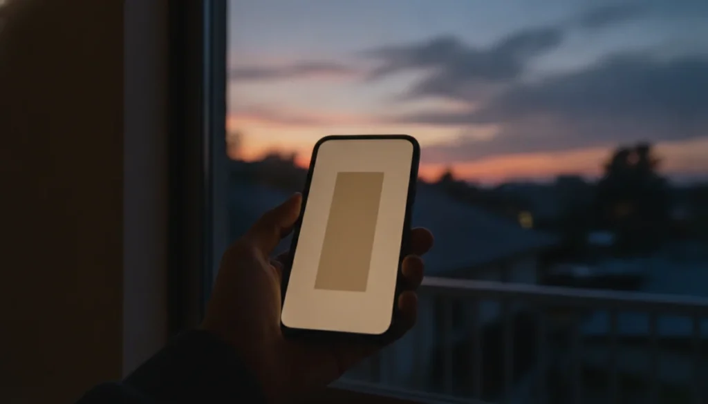 夕暮れの窓辺でスマホに表示されたデジタル短冊