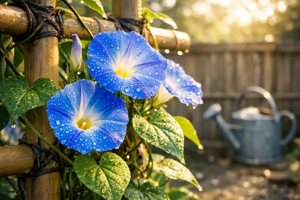 朝顔の花言葉「愛情」真夏の朝の朝顔