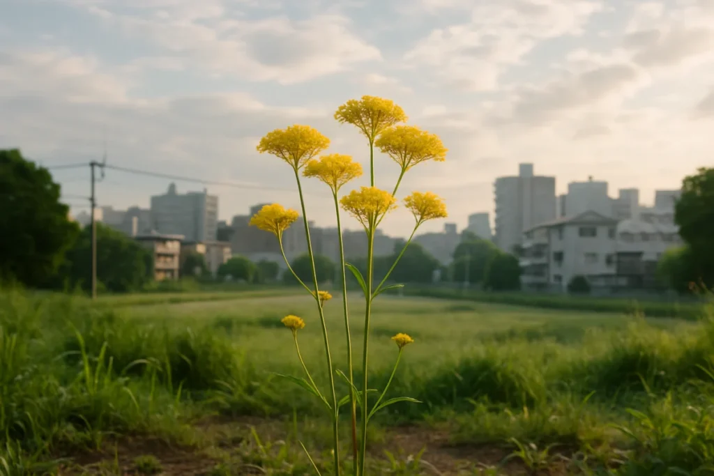 夏の朝に咲くオミナエシの黄色い小花
