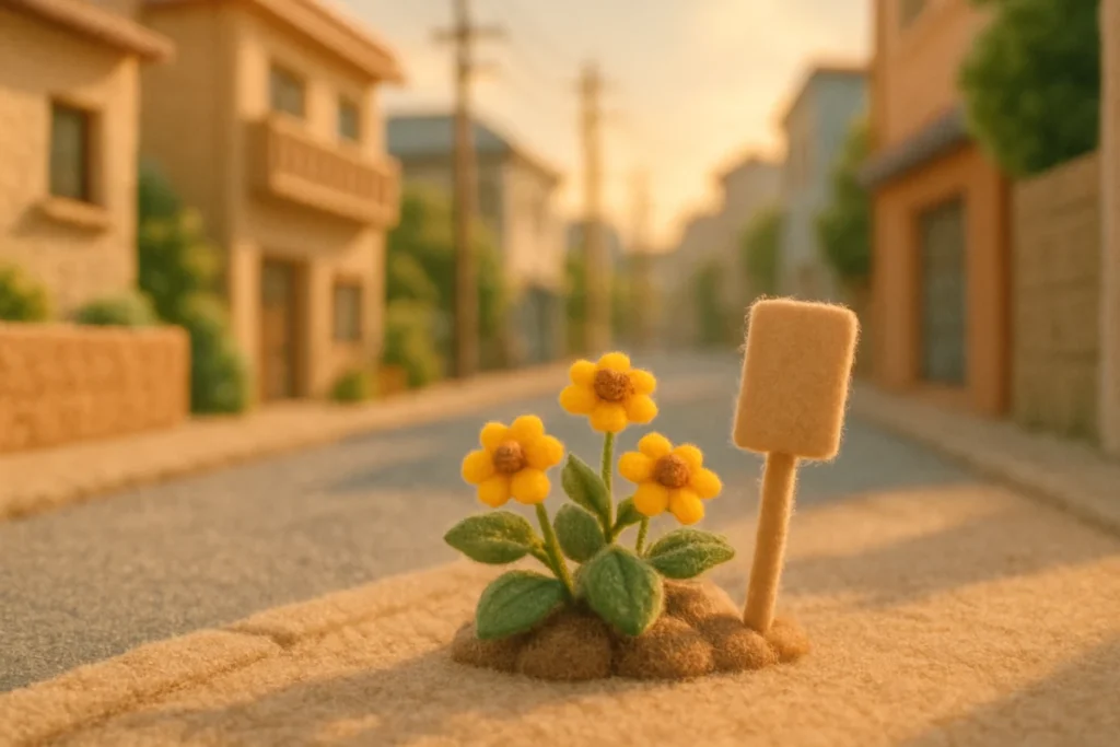 朝の光の中で咲くサンビタリアの小さな黄色い花